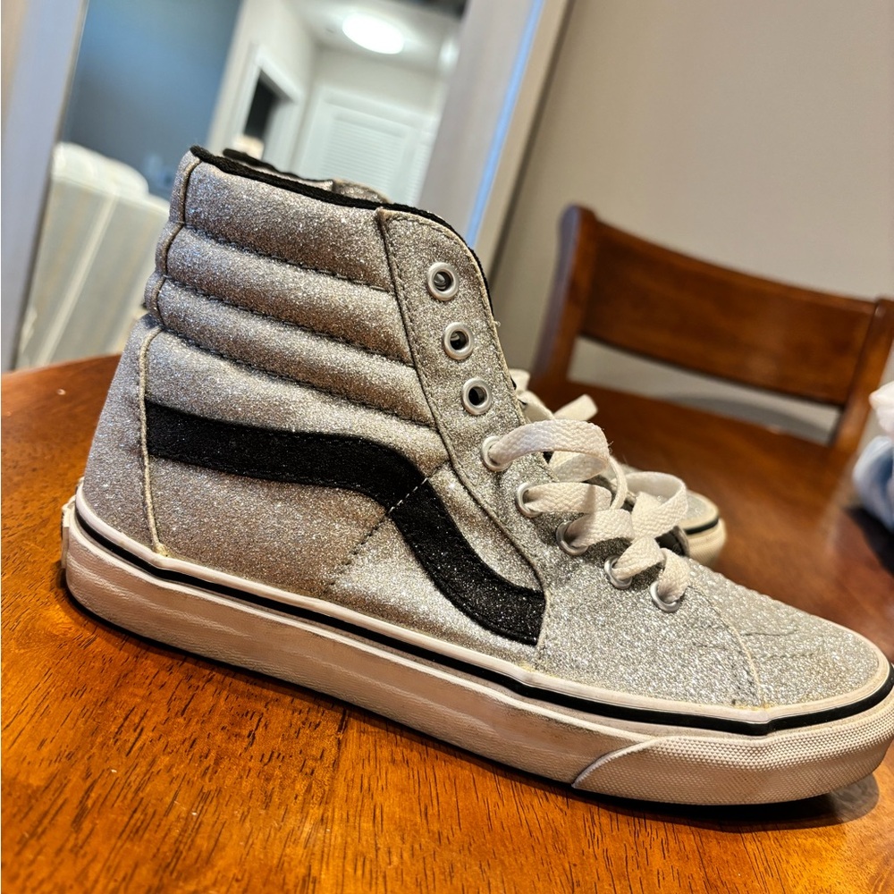 🩵 Vans Glitter High-Top Sneakers - Silver and Black size women’s 7.5 men’s 6.0